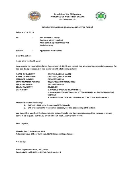 deactivation letter for philhealth sample.